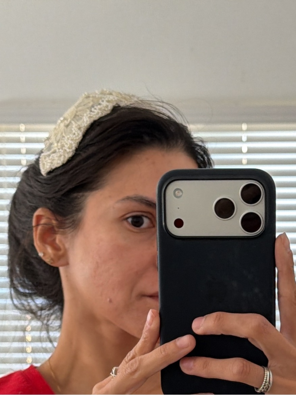 Vintage Pearl Beaded Bridal Juliet Cap Headpiece Lace Coquette